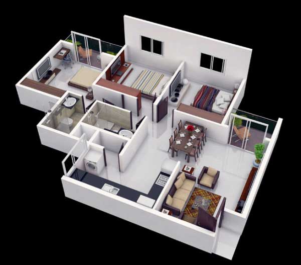 25款三居室户型装饰效果图模型