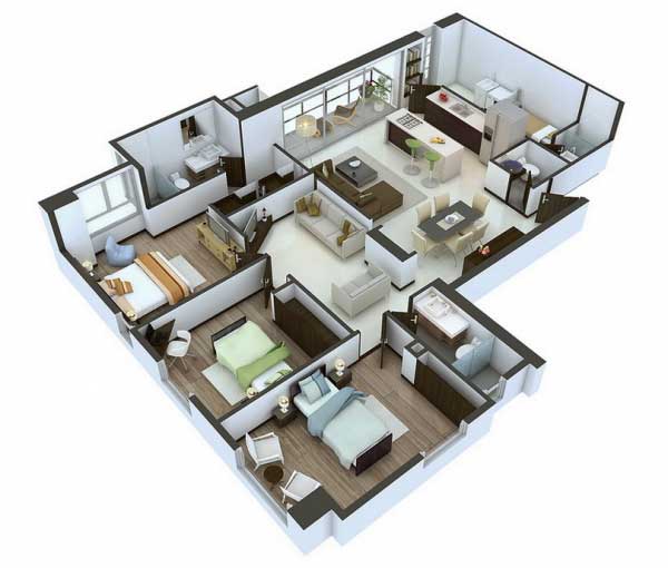 25款三居室户型装饰效果图模型3